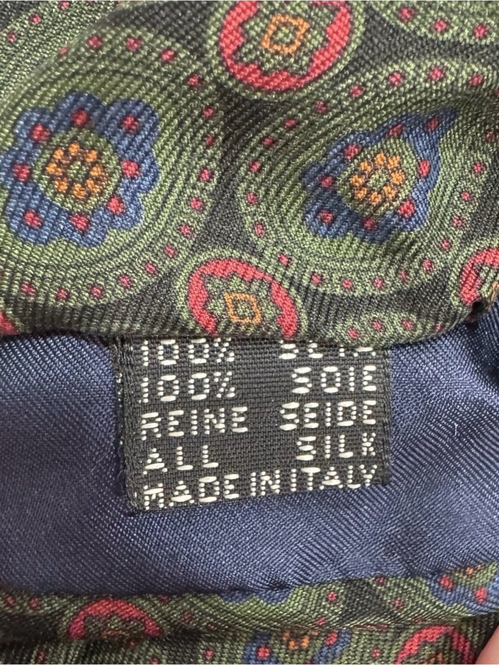 Coach Men’s Geometric green print Tie I vintage silk made in Italy - Picture 3 of 3